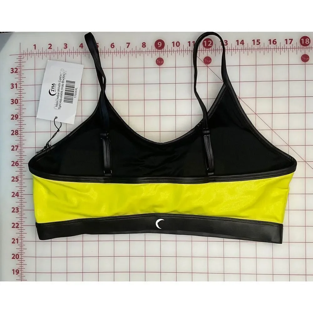 Zyia Active Sports Bra XXL Neon Yellow Metallic Light N Tight Adjustable Strap**